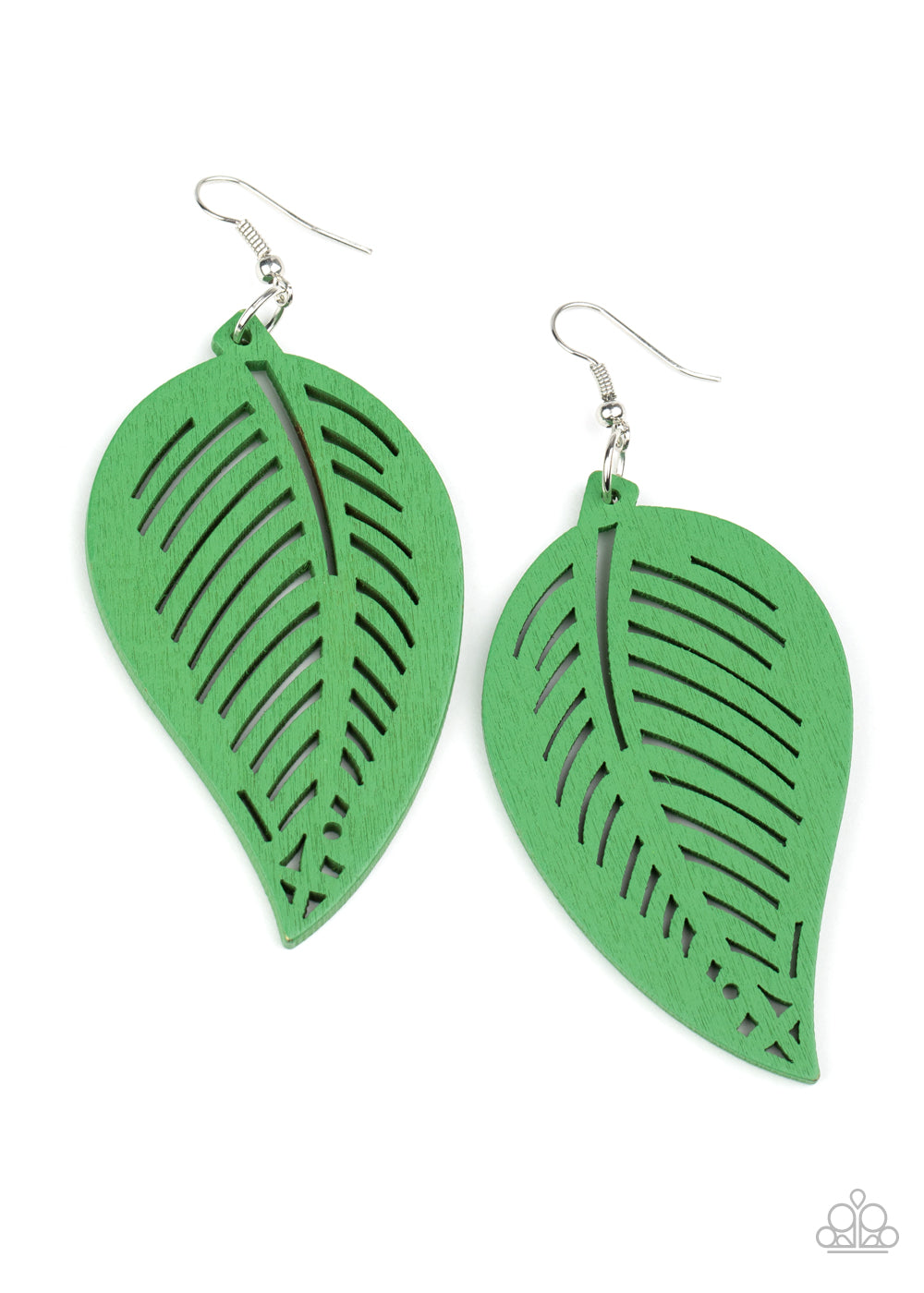 Tropical Foliage - Green Wood Earring