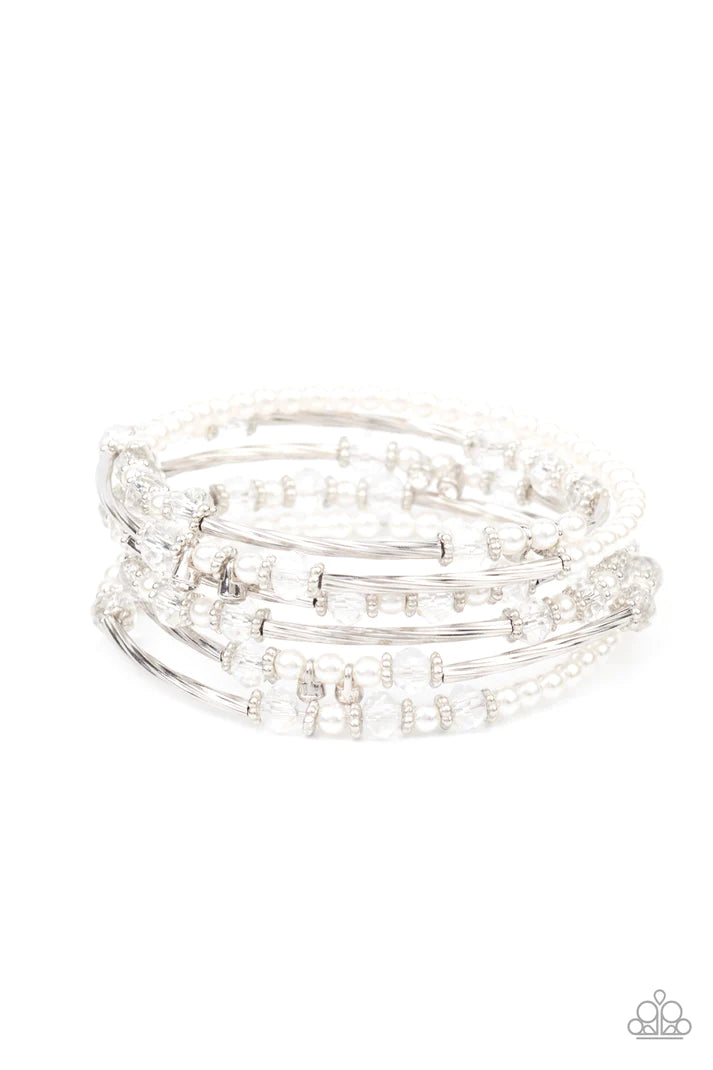 Head-Turning Twinkle - White Coil Bracelet