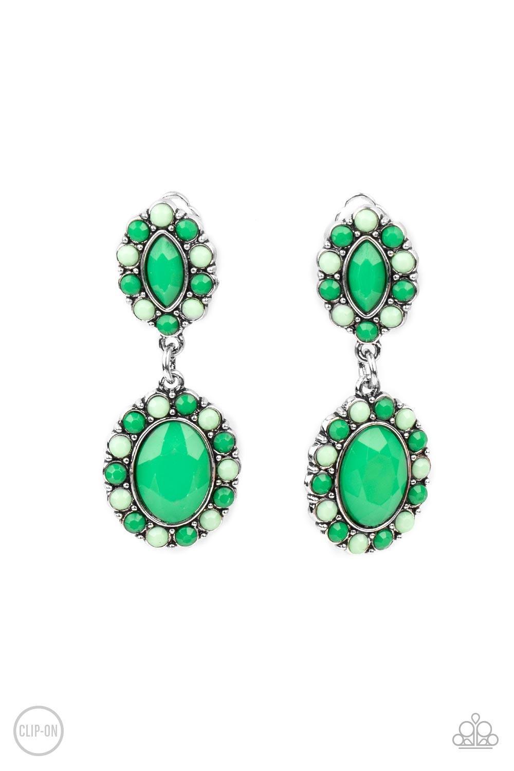 Positively Pampered - Green Clip On Earring