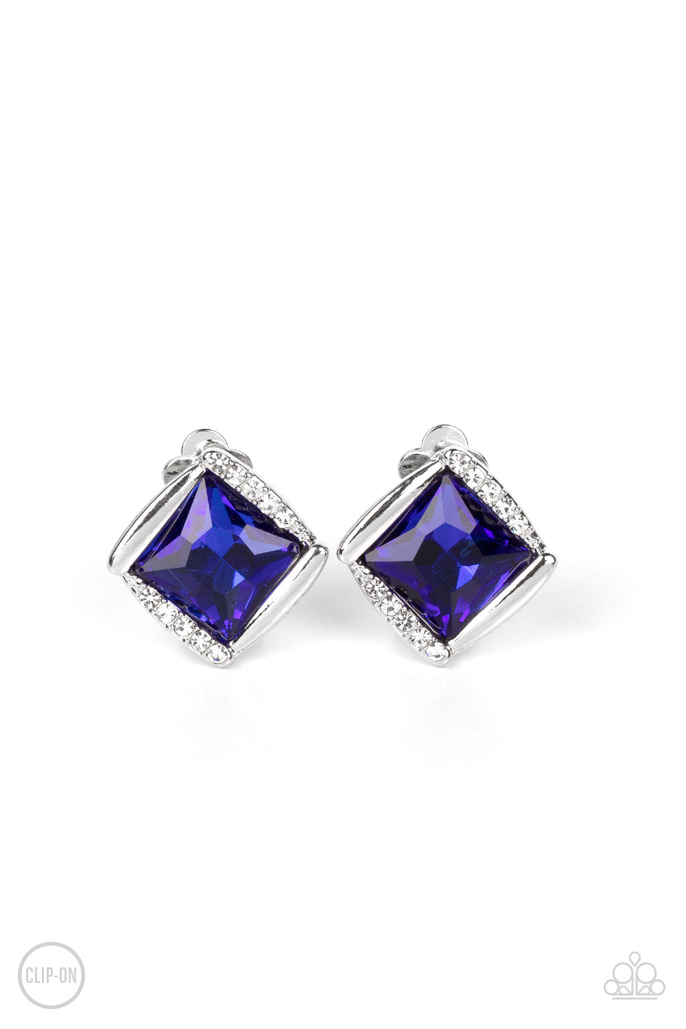 Sparkle Squared - Blue Clip On Earring