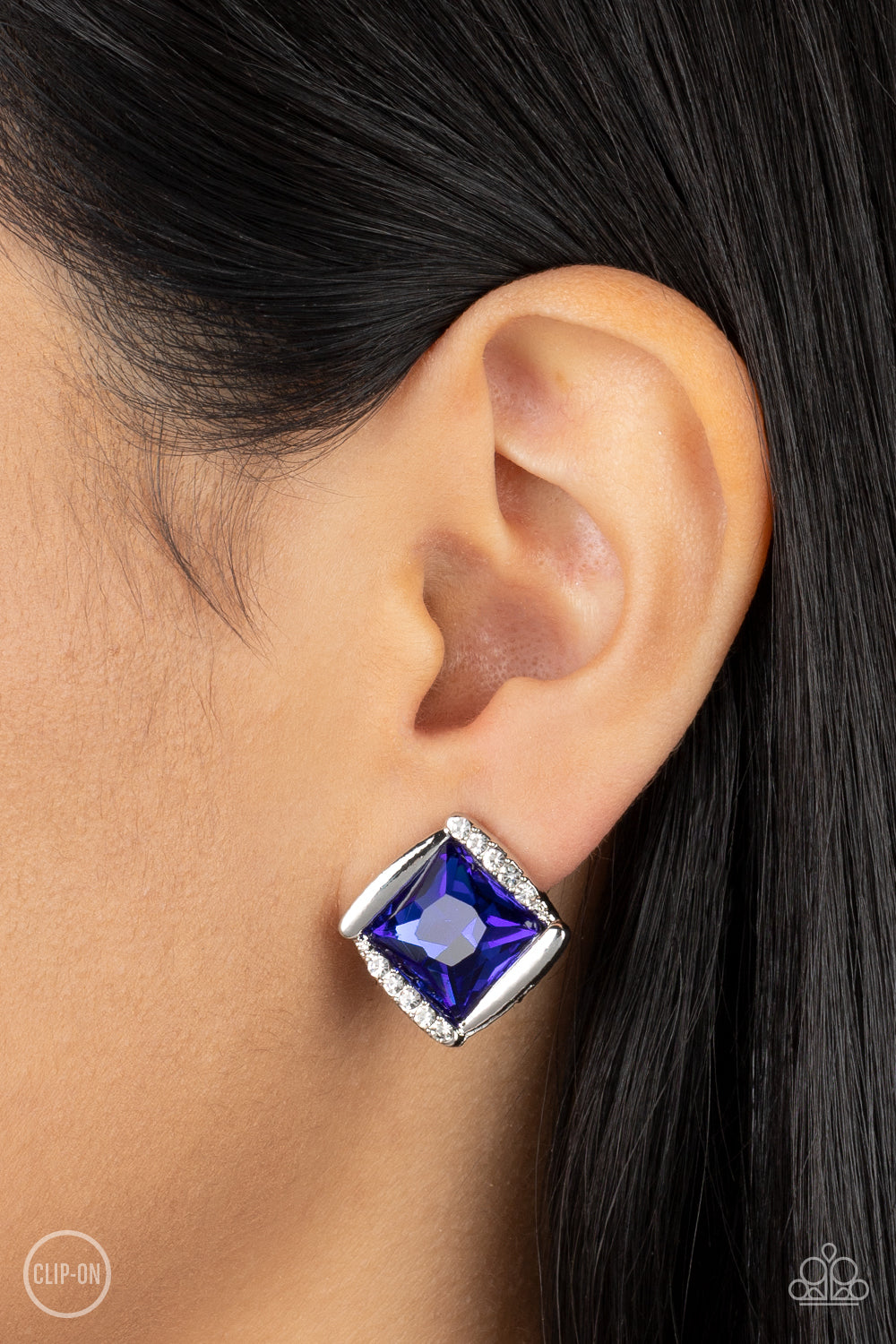Sparkle Squared - Blue Clip On Earring