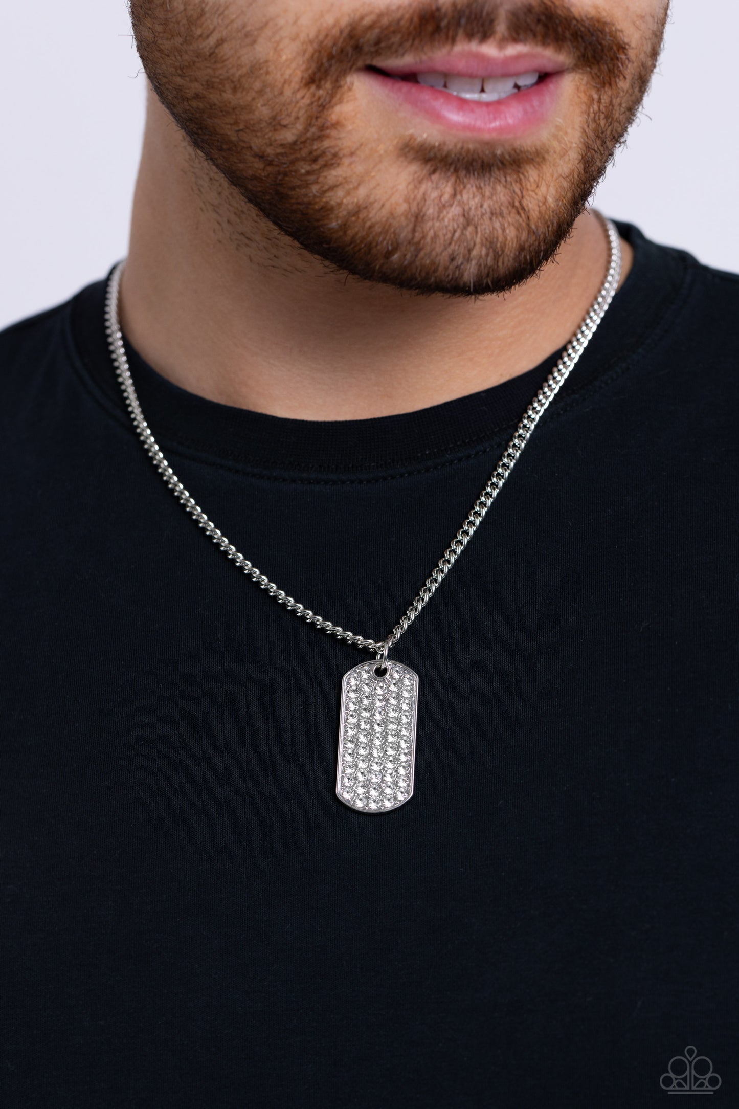 Glitzy Gauge - White Mens Necklace