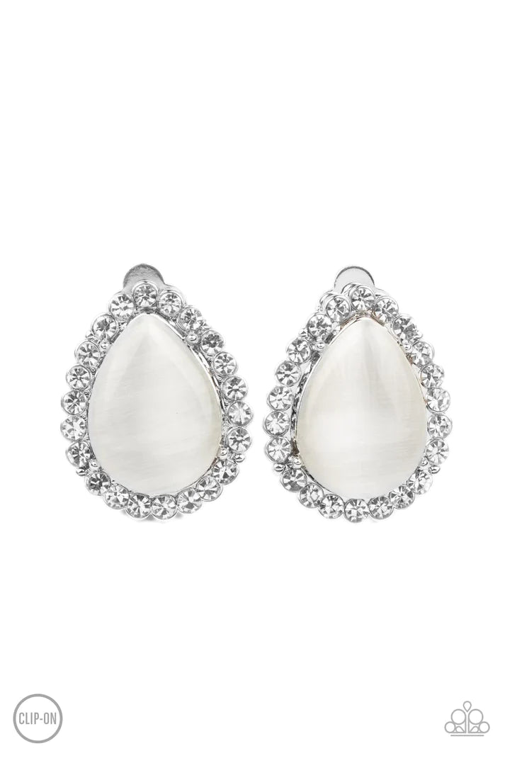 Downright Demure - White Clip-On Earring