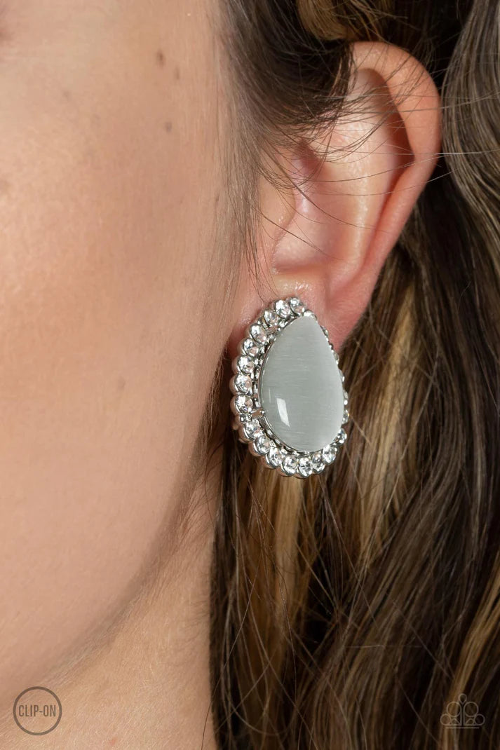 Downright Demure - White Clip-On Earring