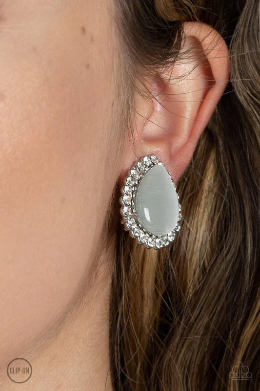 Downright Demure - White Clip-On Earring