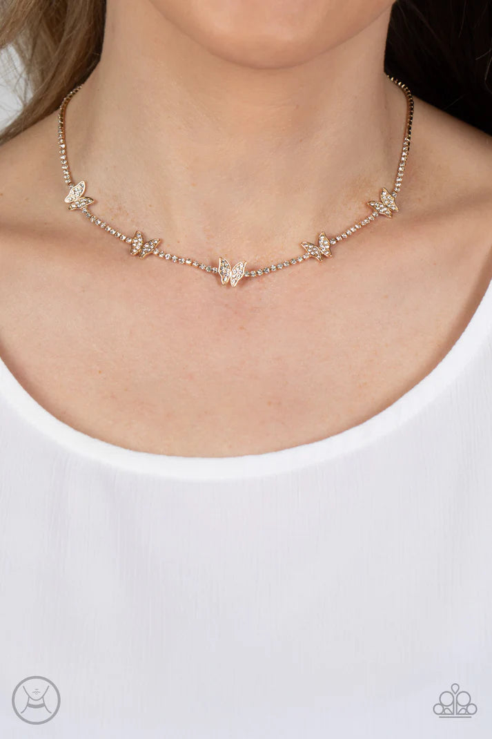 Fluttering Fanatic - Gold Choker Necklace