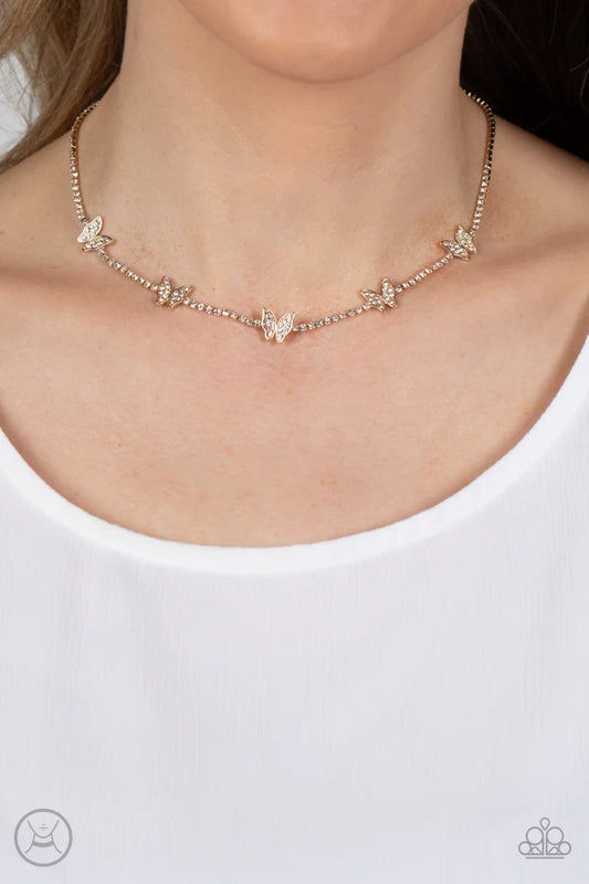 Fluttering Fanatic - Gold Choker Necklace