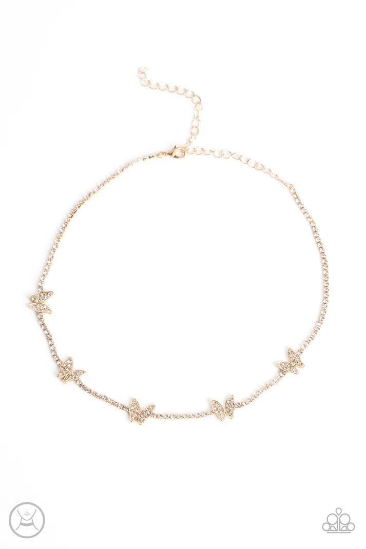 Fluttering Fanatic - Gold Choker Necklace