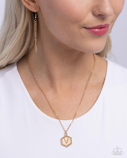 Emblematic Elegance - Gold - V Necklace
