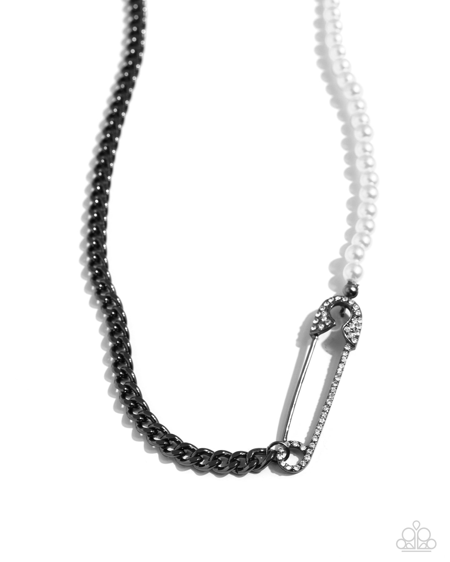 Safety Pin Style - Black Necklace & Earring Set