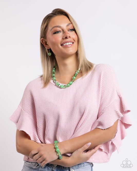 Plentiful Pearls - Green Necklace & Bracelet Set