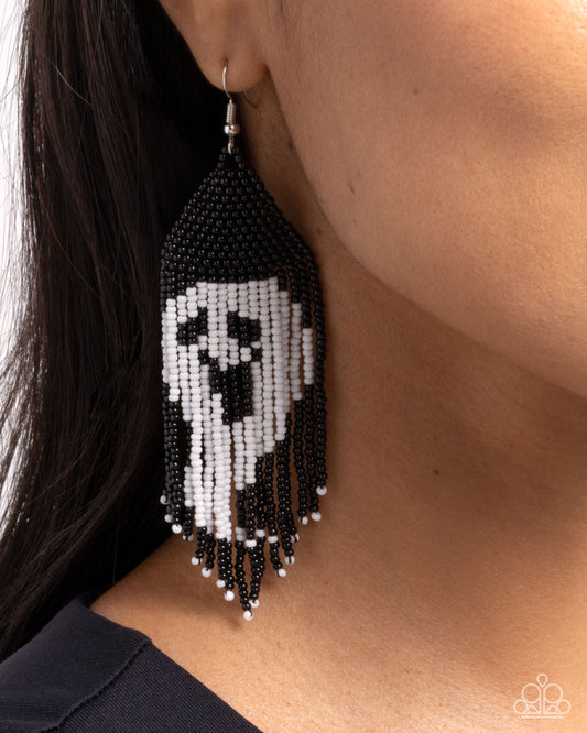 Spooky Strands - Black Seed Bead Earring