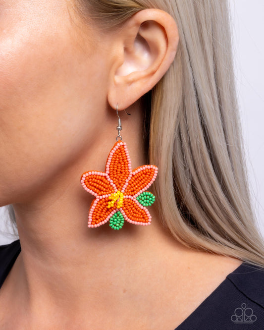 Seed Bead Symmetry - Orange Seed Bead Earring