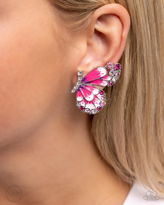 Decadent Descent - Pink Clip On Earring