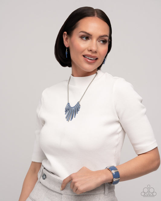 Complete Look! Fashionable Fringe - Blue Necklace & Bracelet Set