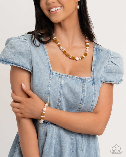 Complete Look! Porcelain Pizzazz - Pink Necklace & Bracelet Set