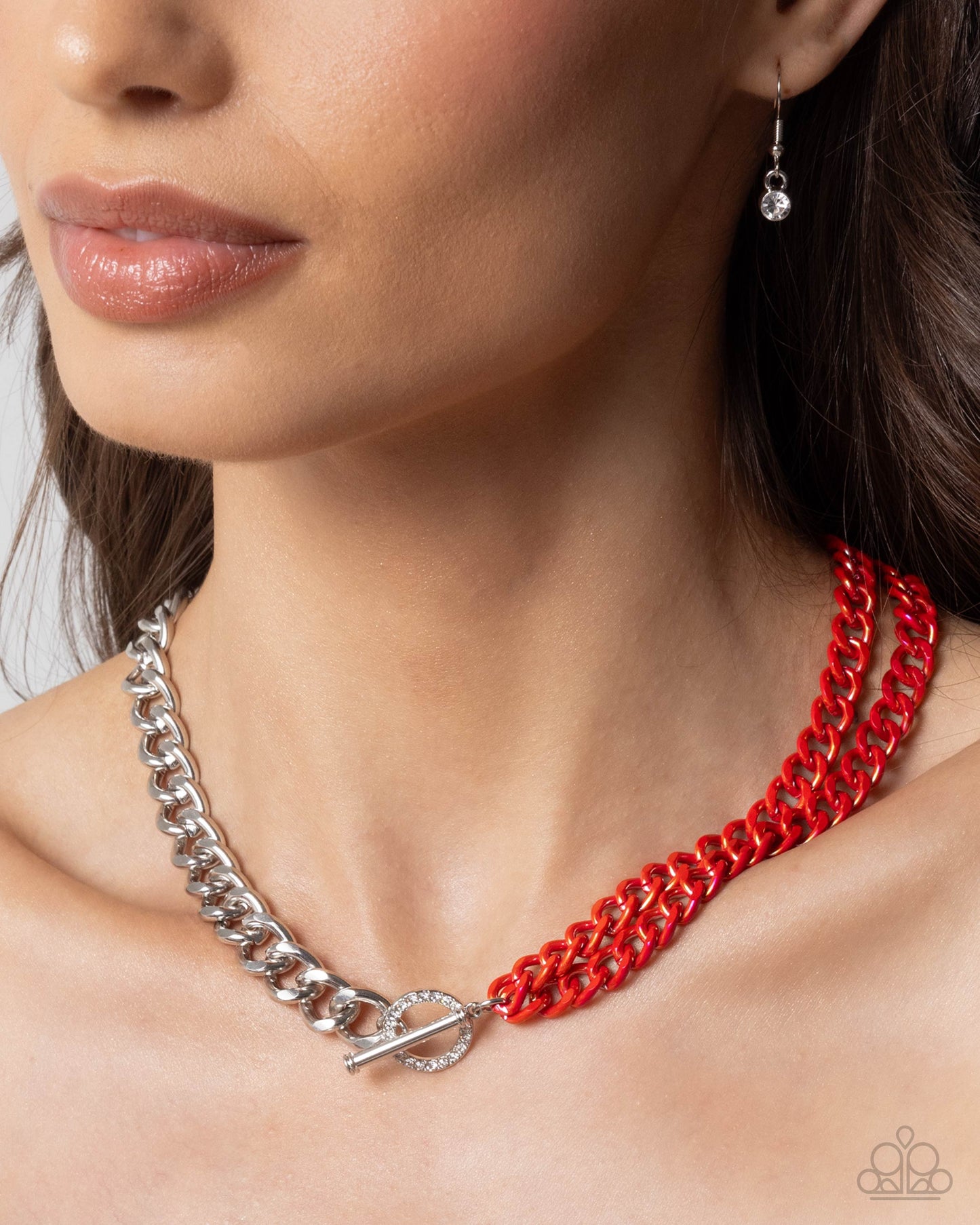 Complete Look! Iridescent Icon - Red Necklace & Bracelet Set