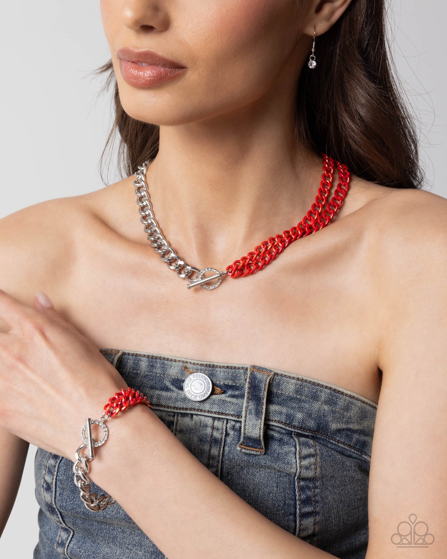 Complete Look! Iridescent Icon - Red Necklace & Bracelet Set