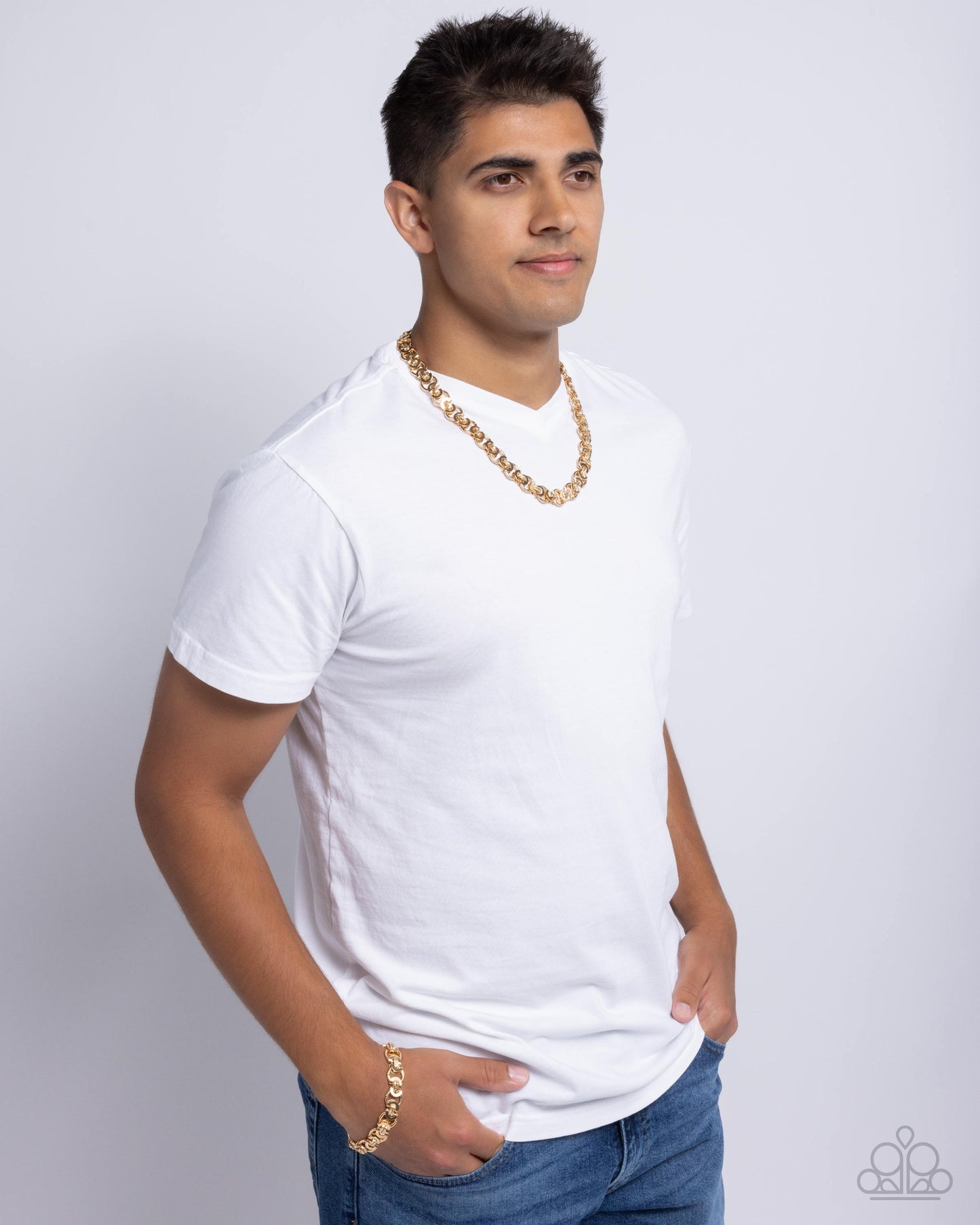 Complete Look! Fatal Fusion - Gold Mens Necklace & Bracelet