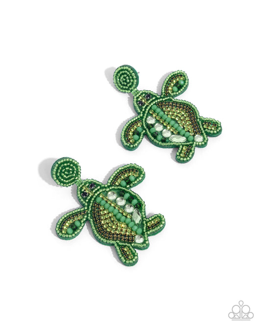 Turtle Tapestry - Green Seed Bead Earring (LOP 05-25)