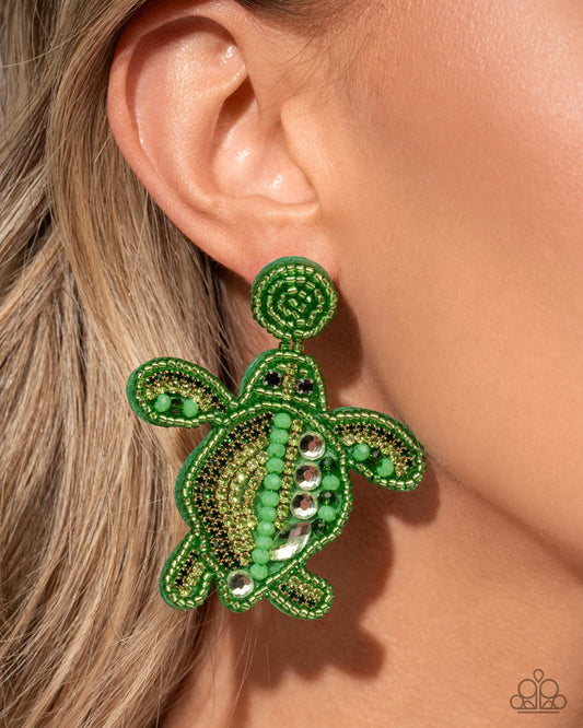 Turtle Tapestry - Green Seed Bead Earring (LOP 05-25)