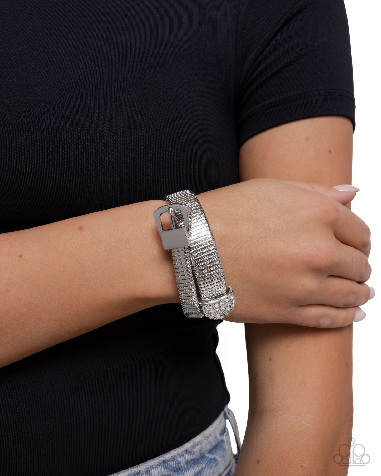 Belted Brilliance - White Bracelet