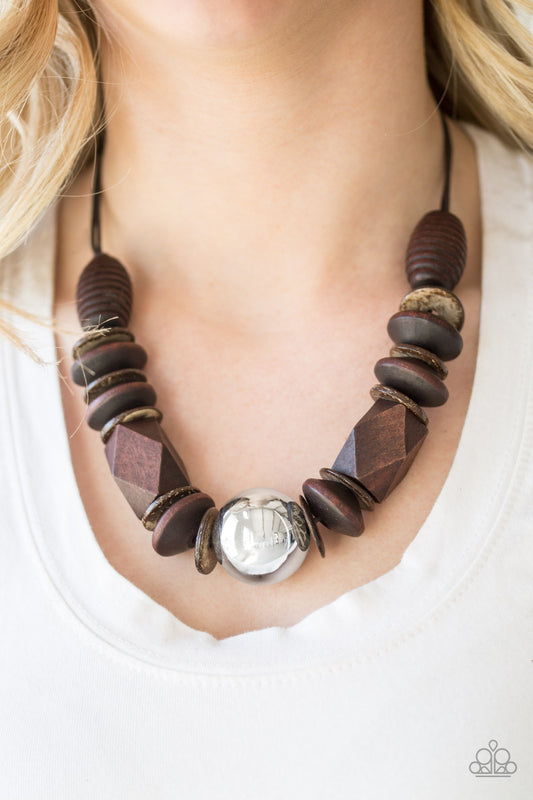 Grand Turks Getaway - Brown Wood Necklace