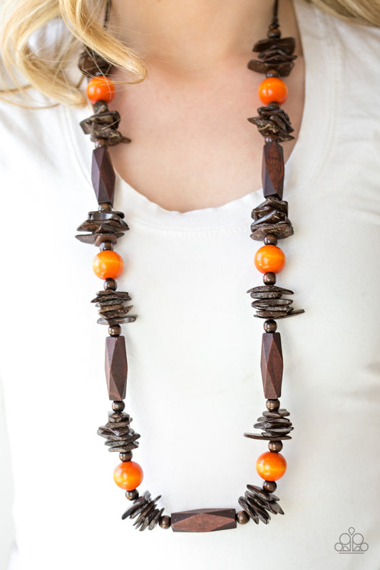 Cozumel Coast - Orange Wood Necklace