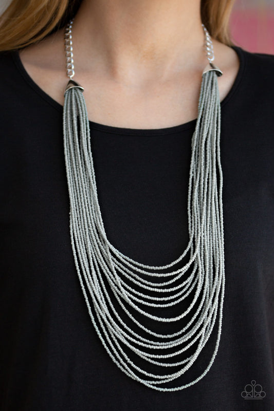 Peacefully Pacific - Silver Seed Bead Necklace