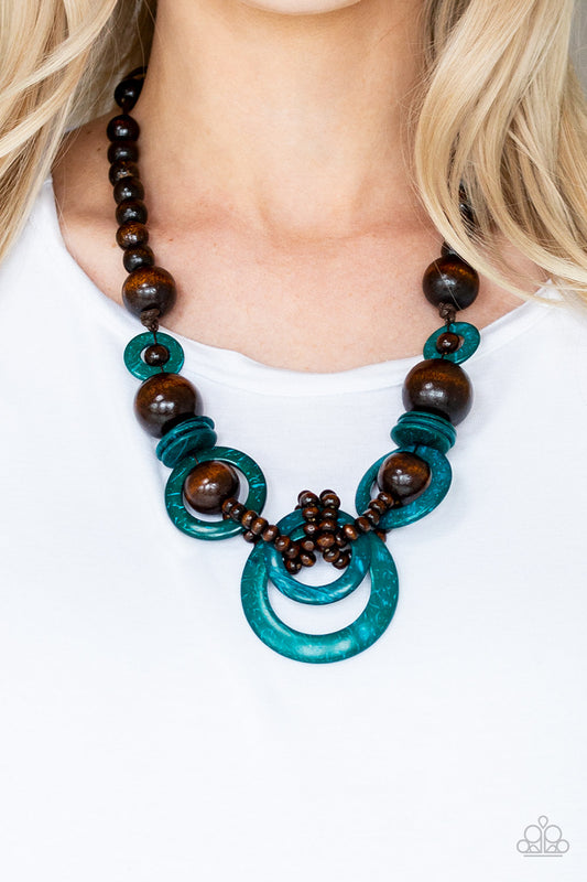 Boardwalk Party - Blue Wood Necklace