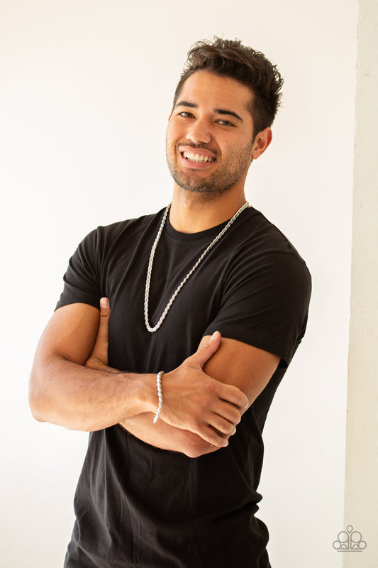 Go Down Fighting - Silver Mens Necklace and Bracelet Set
