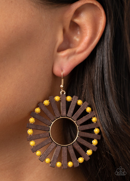 Solar Flare - Yellow Wood Earring