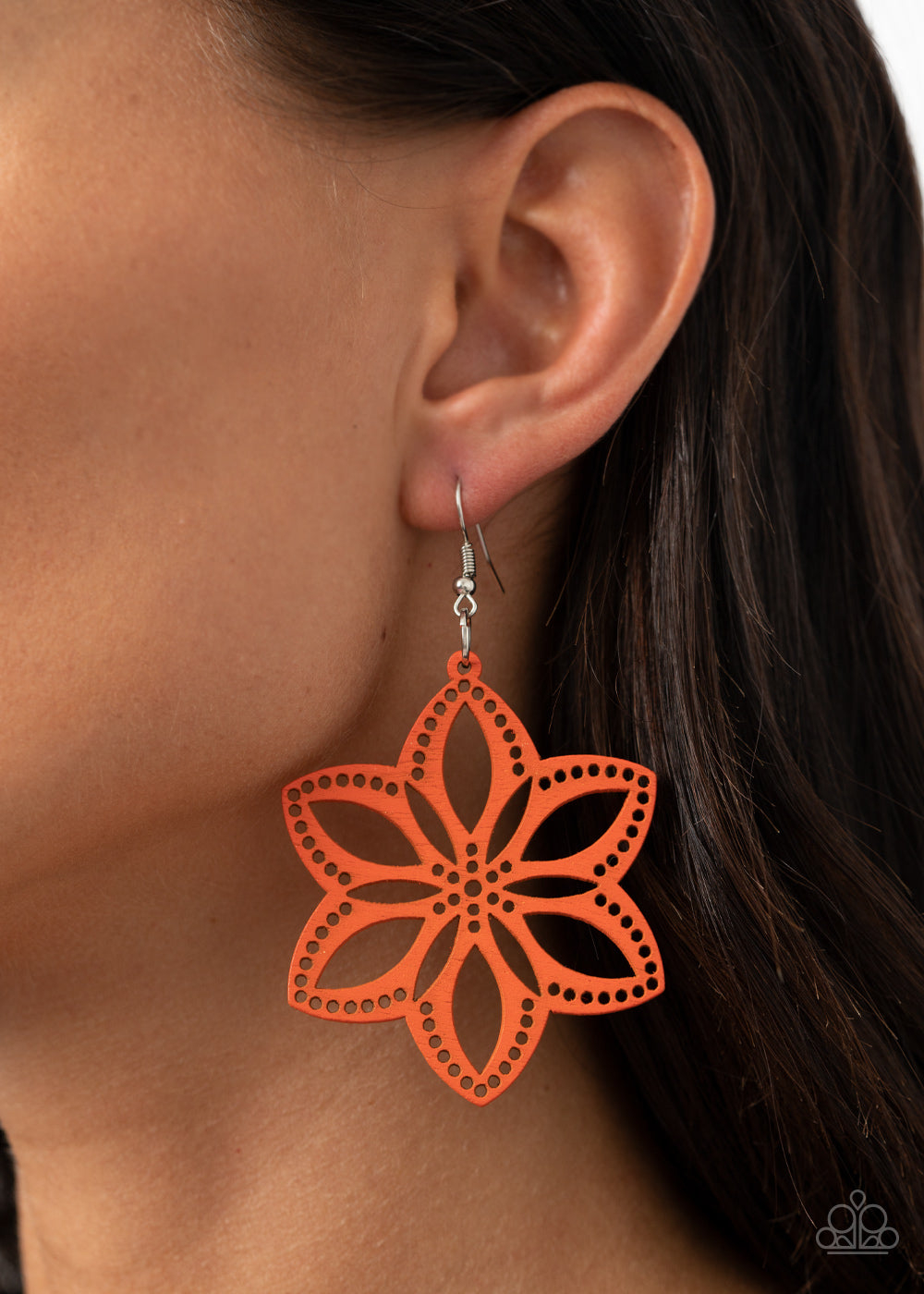 Bahama Blossoms - Orange Wood Earring