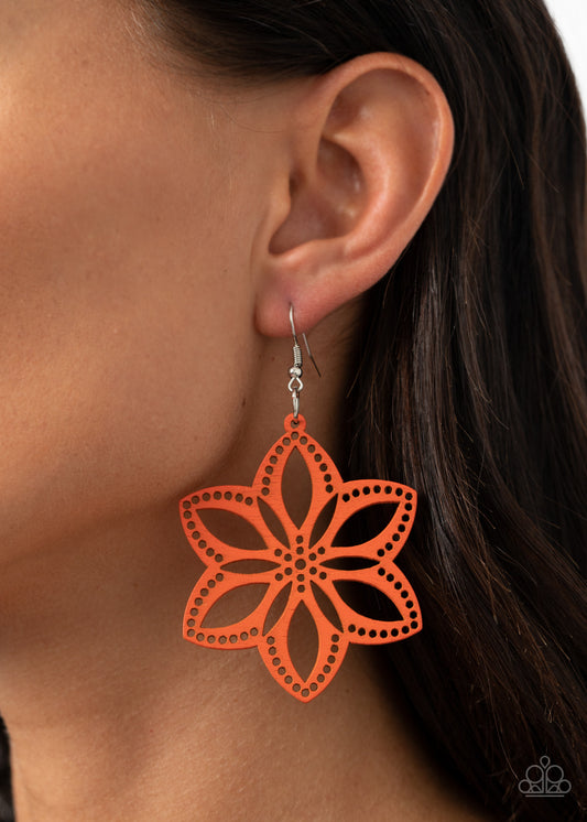 Bahama Blossoms - Orange Wood Earring