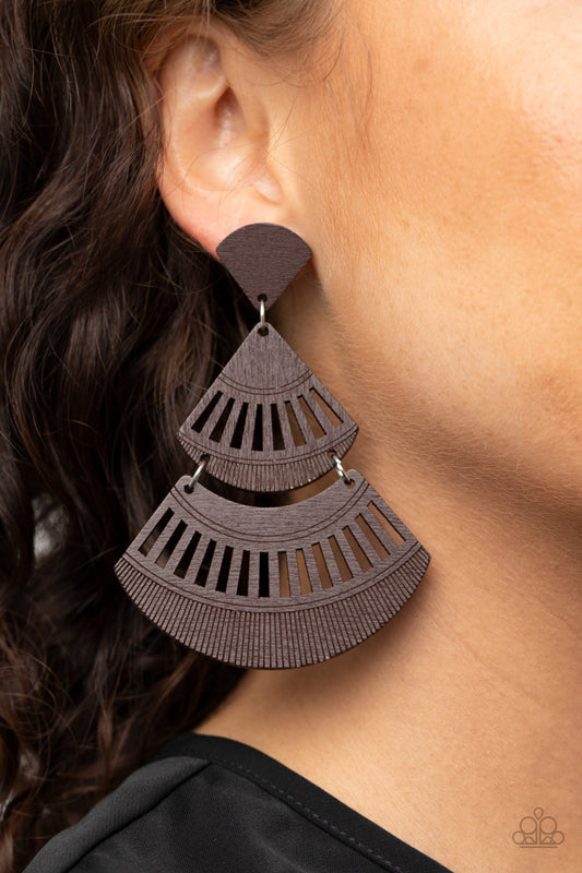 Oriental Oasis - Brown Wood Earring