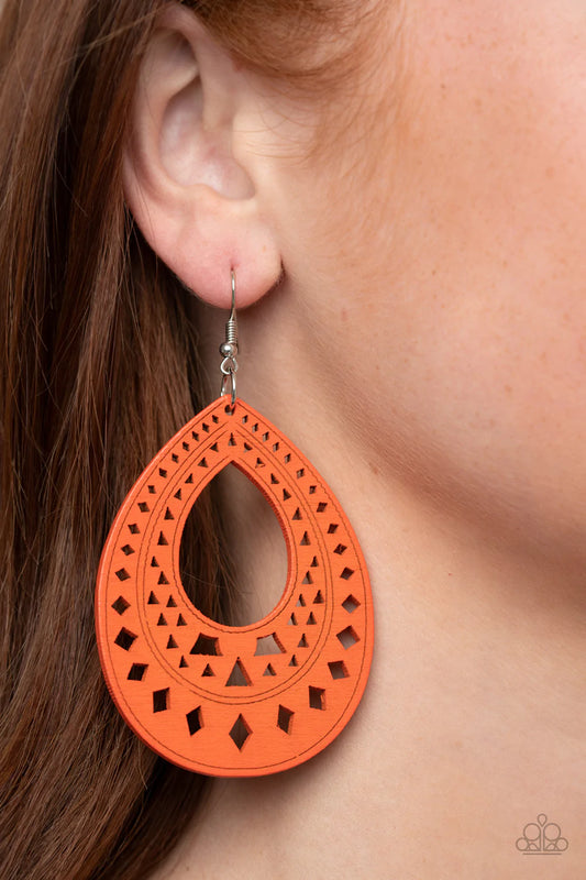 Belize Beauty - Orange Wood Earring