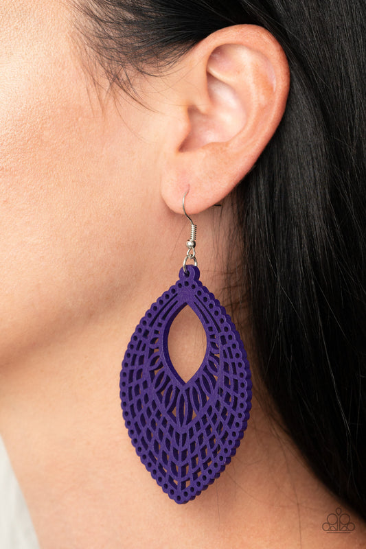 One Beach At A Time - Purple Wood Earring