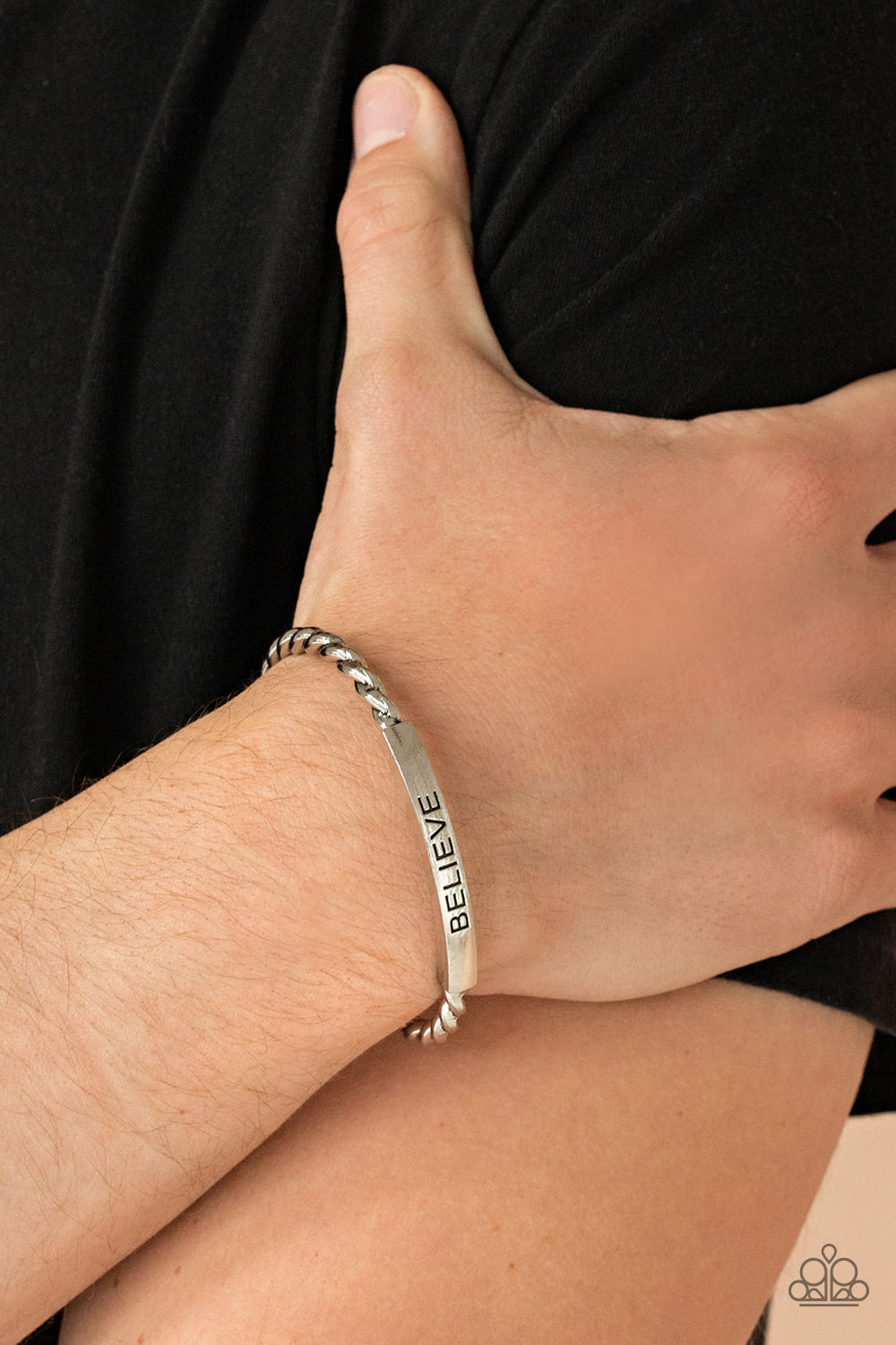 Keep Calm and Believe - Silver Mens Bracelet (Inspirational)