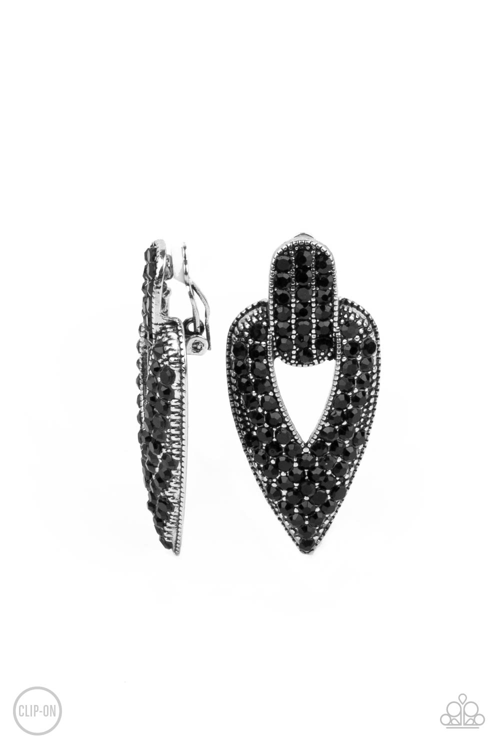 Blinged Out Buckles - Black Clip On Earring