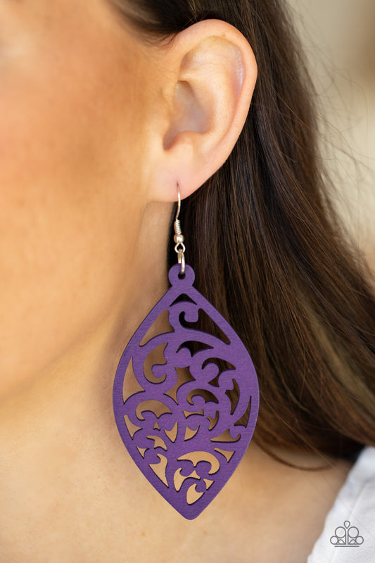 Coral Garden - Purple Wood Earring