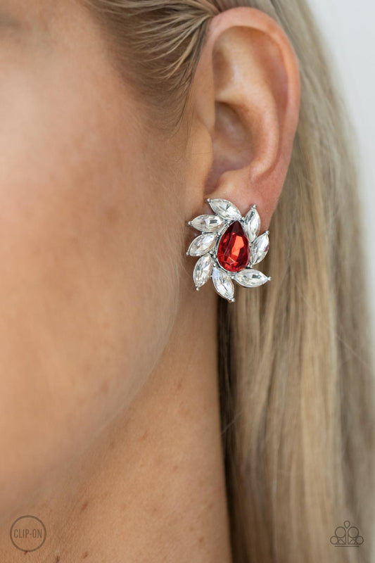 Sophisticated Swirl - Red Clip On Earring