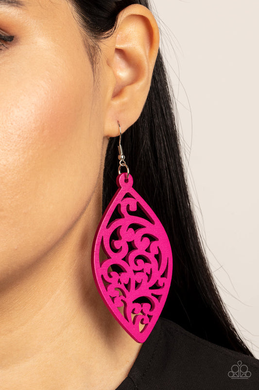 Coral Garden - Pink Wood Earring
