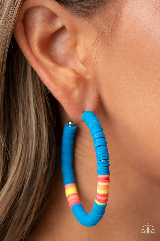 Colorfully Contagious - Blue Hoop Earring