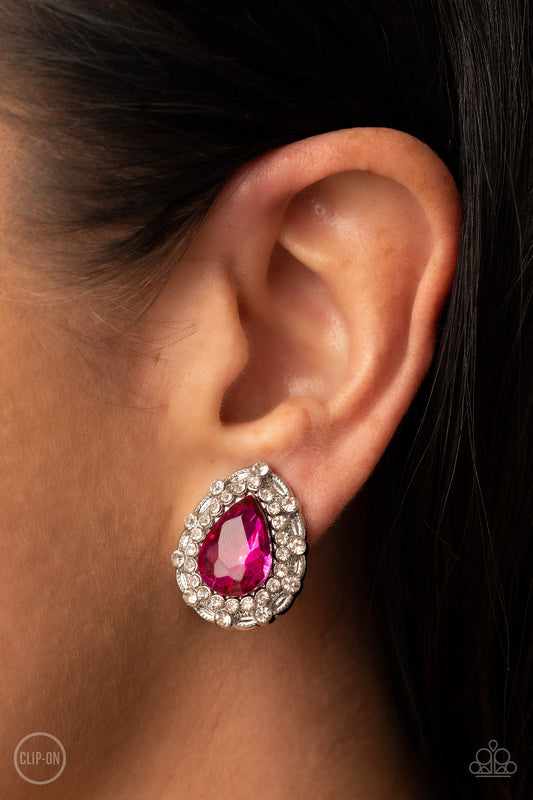 Haute Happy Hour - Pink Clip On Earring