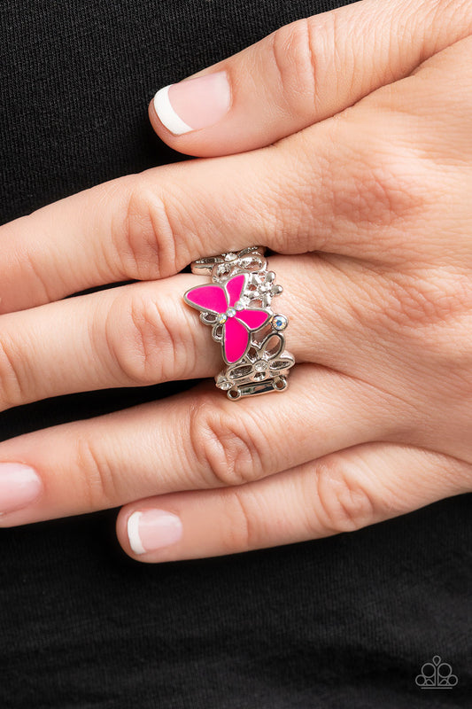 All FLUTTERED Up - Pink Butterfly Ring 0090
