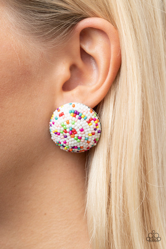Kaleidoscope Sky - White Seed Bead Earring