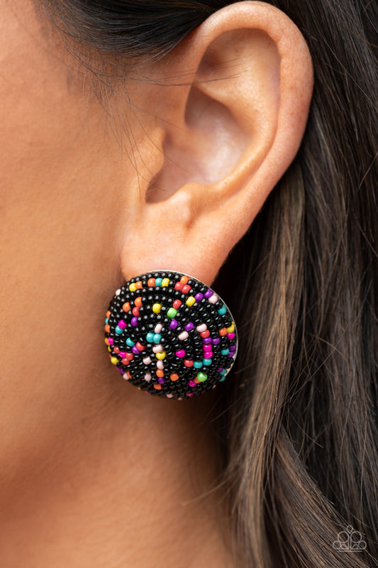 Kaleidoscope Sky - Black Seed Bead Earring
