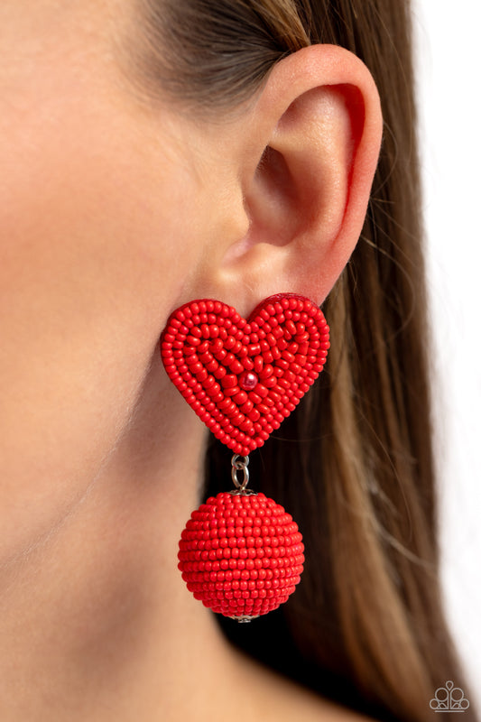 Spherical Sweethearts - Red Seed Bead Earring