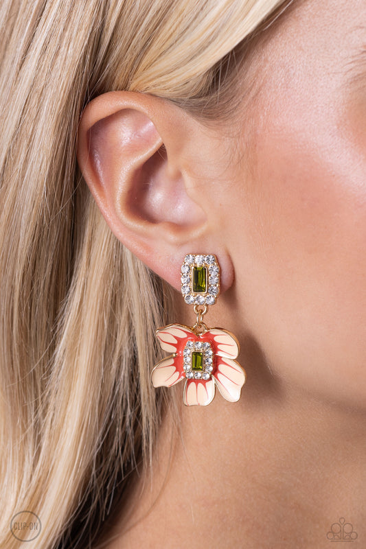 Colorful Clippings - Green Clip On Earring